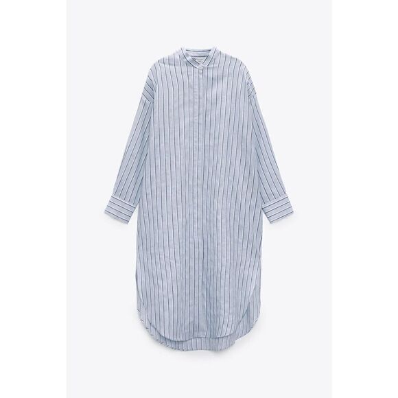 Zara Linen Blend Shirt Dress New Striped - Picture 5 of 11
